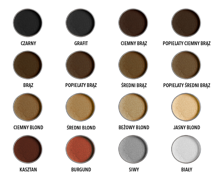 dostępne kolory mikrowłókien do włosów GLOVIS